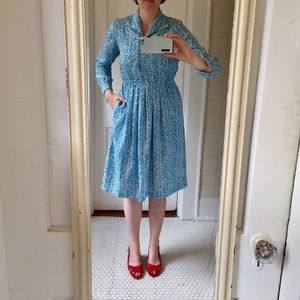 Vintage Blue Animal Print Statement Dress